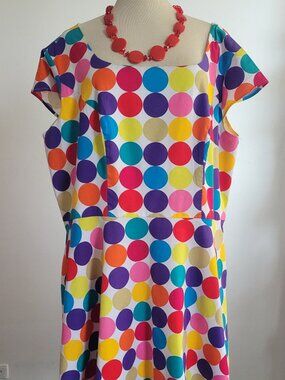 PUKAVT Colorful Polka Dot Fit & Flare Dress Women's 3X Retro Rockabilly Pockets